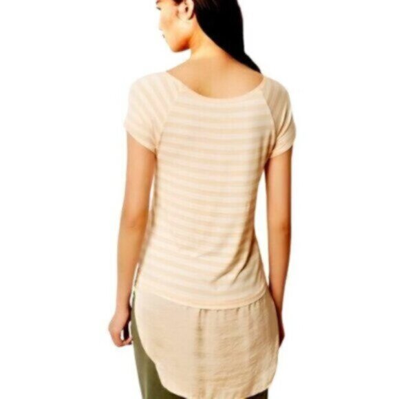 Anthropologie | Bordeaux Women's Peach & Cream Striped Short Sleeve Top Size S - Picture 2 of 8